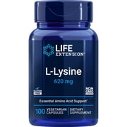 Life Extension L-Lysine, 620 mg, essential amino acid for healthy nitrogen balance, calcium metabolism, stress response & more, gluten-free, non-GMO, vegetarian, 100 capsules
