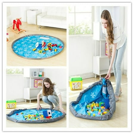 Silk Toy Bag - 60'' Large Portable Kids Toy Organizer Storage Bag Tidy Play Mat Folding Rug Box WITH Side Pocket for Tiny Toy