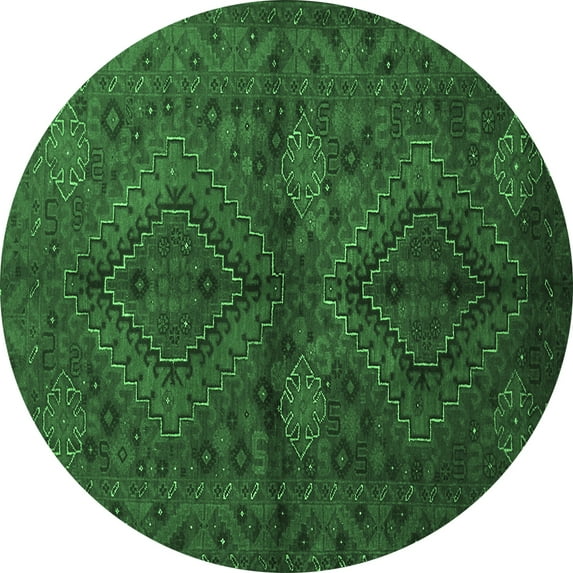 Ahgly Company Indoor Round Persian Emerald Green Traditional Area Rugs, 7' Round