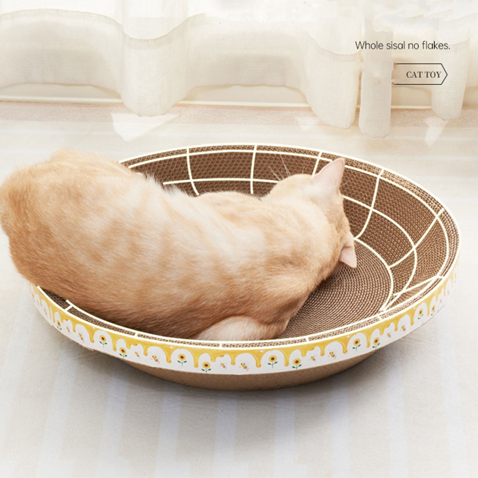 Fzsteel Cat Scratching Post And Bed With High-Density Corrugated Cardboard, Non-Shedding Durable Design, 30x30x8cm Oval Shape Protects Furniture