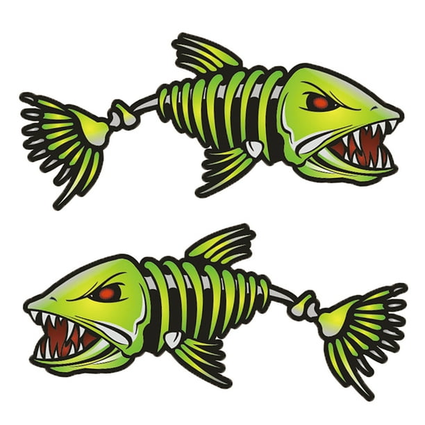 Labymos 2 Pieces Fish Mouth Stickers Skeleton Fish Stickers Fishing Boat  Canoe Kayak Graphics Accessories 