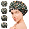 thumbnail image 7 of Shower Caps,Pioneer Flower Floral Print Pattern Waterproof Shower Cap for Women 4 Pieces,Double Reusable Hair Cover for Shower PEVA Elastic Stretch Hem, 7 of 7