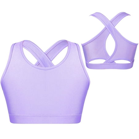 TiaoBug Kids Girls Sports Bra Sleeveless Crisscross Back Yoga Crop Top Purple 10
