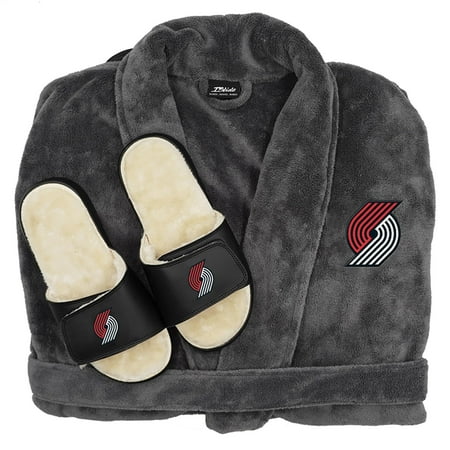 

ISlide Gray Portland Trail Blazers Faux Fur Slide Sandals & Robe Bundle
