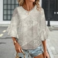 thumbnail image 3 of Elegant Patchwork Floral Design Women's V-Neck Blouse With 3/4 Ruffled Bell Sleeves Casual Top Ladies Blouses, 3 of 7