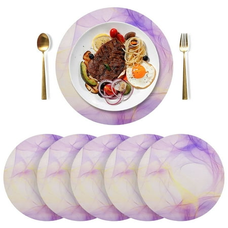 

Round Placemats Plate Mats 15 Inch Non-Slip Heat Resistant Washable PVC Set Table Decoration for Kitchen Dining Light Purple and Yellow Abstract