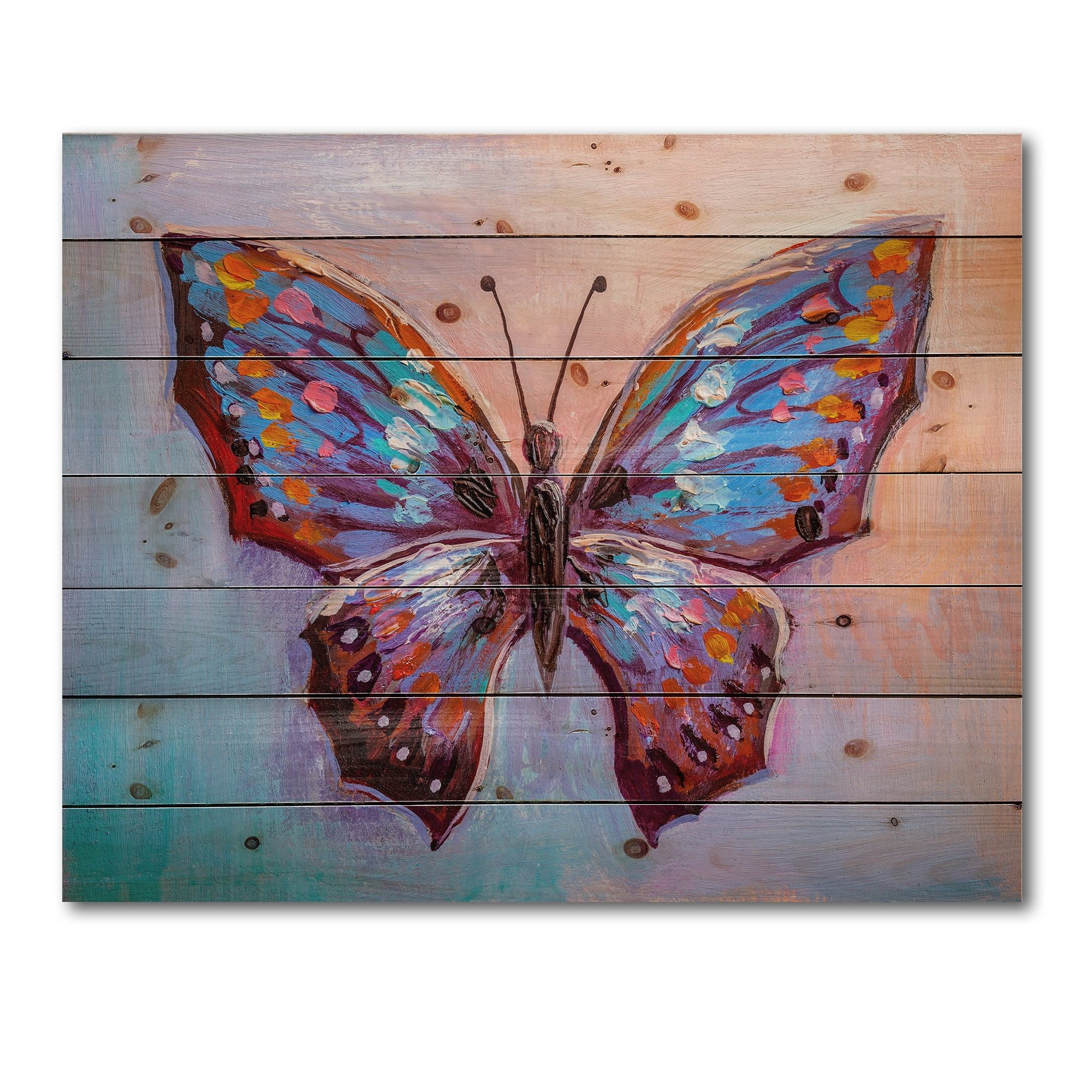 Designart 'Ancient Blue Butterfly II' Modern Print on Natural Pine Wood
