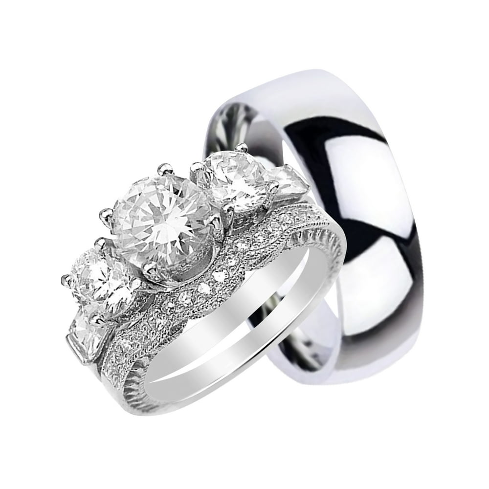LaRaso & Co His and Hers Wedding Ring Set Matching Trio