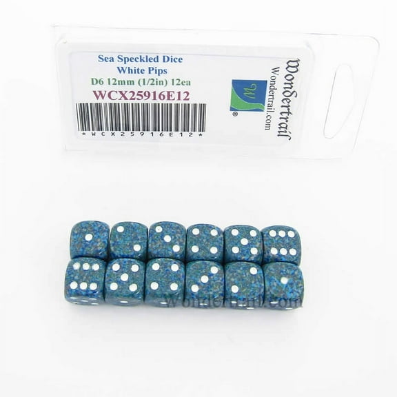 Sea Speckled Dice with White Pips D6 12mm (1/2in) Pack of 12 Wondertrail