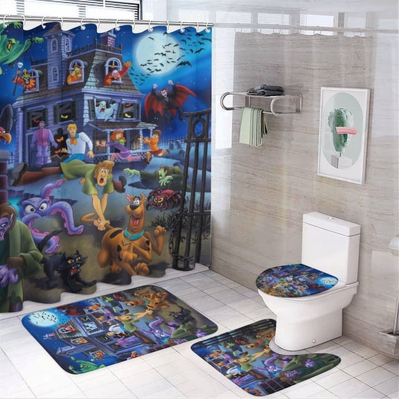 4 Piece Shower Curtain Set with Rugs Scooby-Doo Shower Curtain Bathroom Sets Decor Waterproof