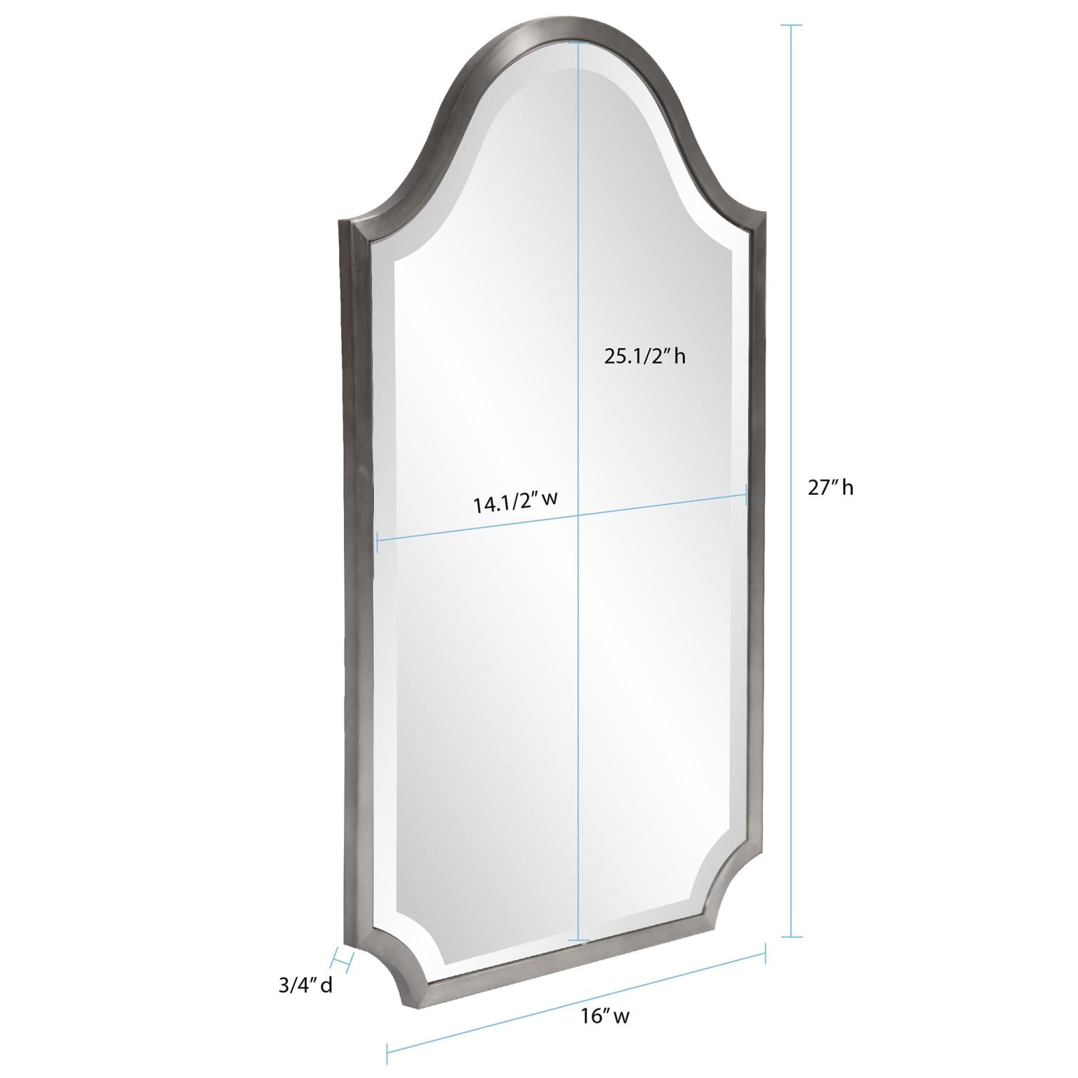 Tyler Dillon Stainless Steel Framed Hand Beveled Arched Shield Mirror 16"W x 27"H