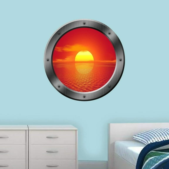 VWAQ Vinyl Porthole Stickers - Sun Decal for Wall, Sunset Bedroom Decor PO5