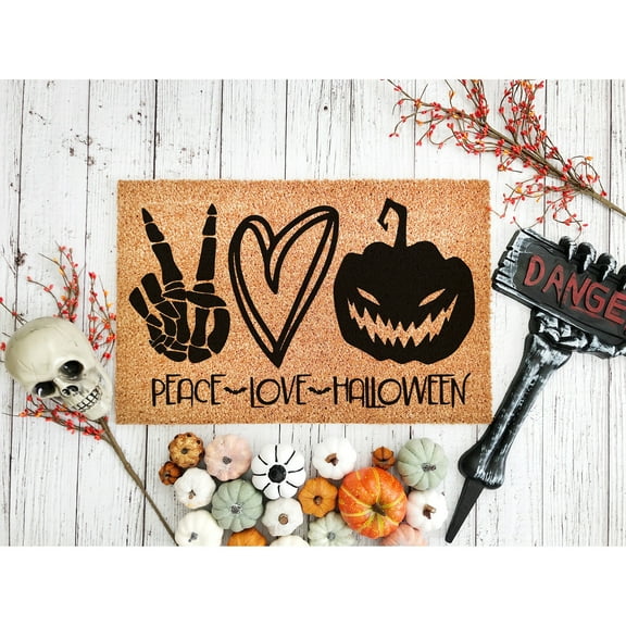 Doormat Peace, Love, Halloween Doormat Halloween Decor Fall Decor Welc (18" x 30") #5557