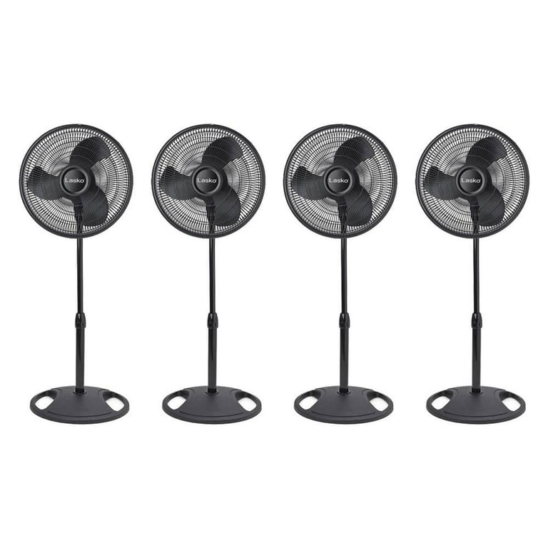 Lasko 16 Inch Oscillating 3 Speed Adjustable Pedestal Stand Fan Black 4 Pack