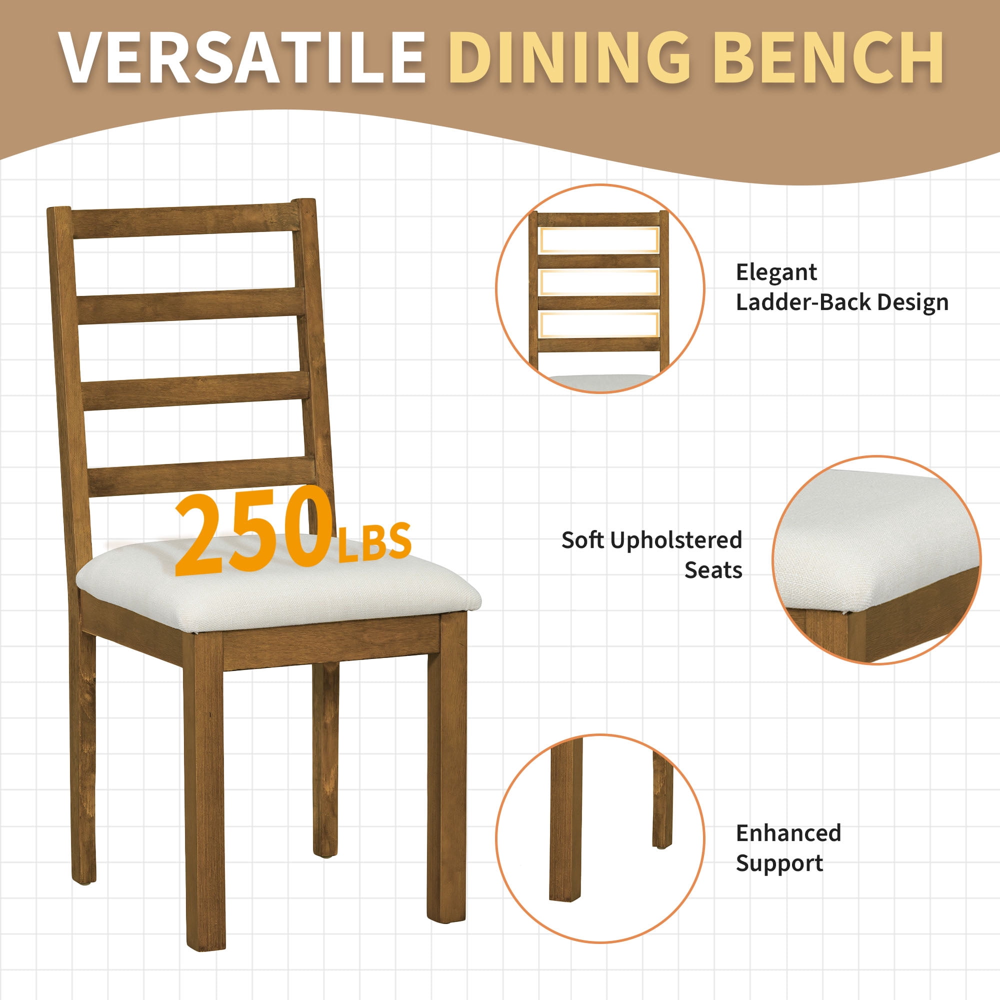 6-Piece Dining Table Set for 6, 60" Extendable Dining Table with 18" Removable Leaf, Bench and 4 Chairs