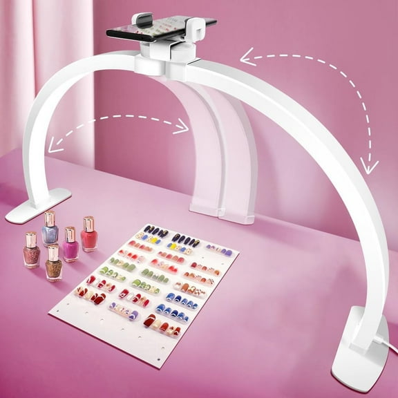 Half Moon Light for Nail Desk, Foldable Nail Lamp with Phone Holder,  Nail Desk Lamp, 3 Modes 10 Brightness, Portable Half Moon Lamp Arch Light for Lighting/Nail Art/Beauty/Eyelashes/Tattoos