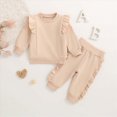 thumbnail image 2 of HCNTES Baby Girl Clothes Winter Girls Clothes Girl Winter Clothes Toddler Solid Color Ruffle Sleeved Crewneck Sweatshirts + Joggers Pants Set, 2 of 9
