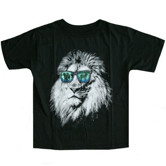Buddy Boys Cool Lion Wearing Sunglasses Boy's Short Sleeve Black T-Shirt (Size: 8)
