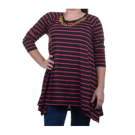 - August Silk Women's Chain-Trim 3/4 Sleeve Striped Tunic Size S
