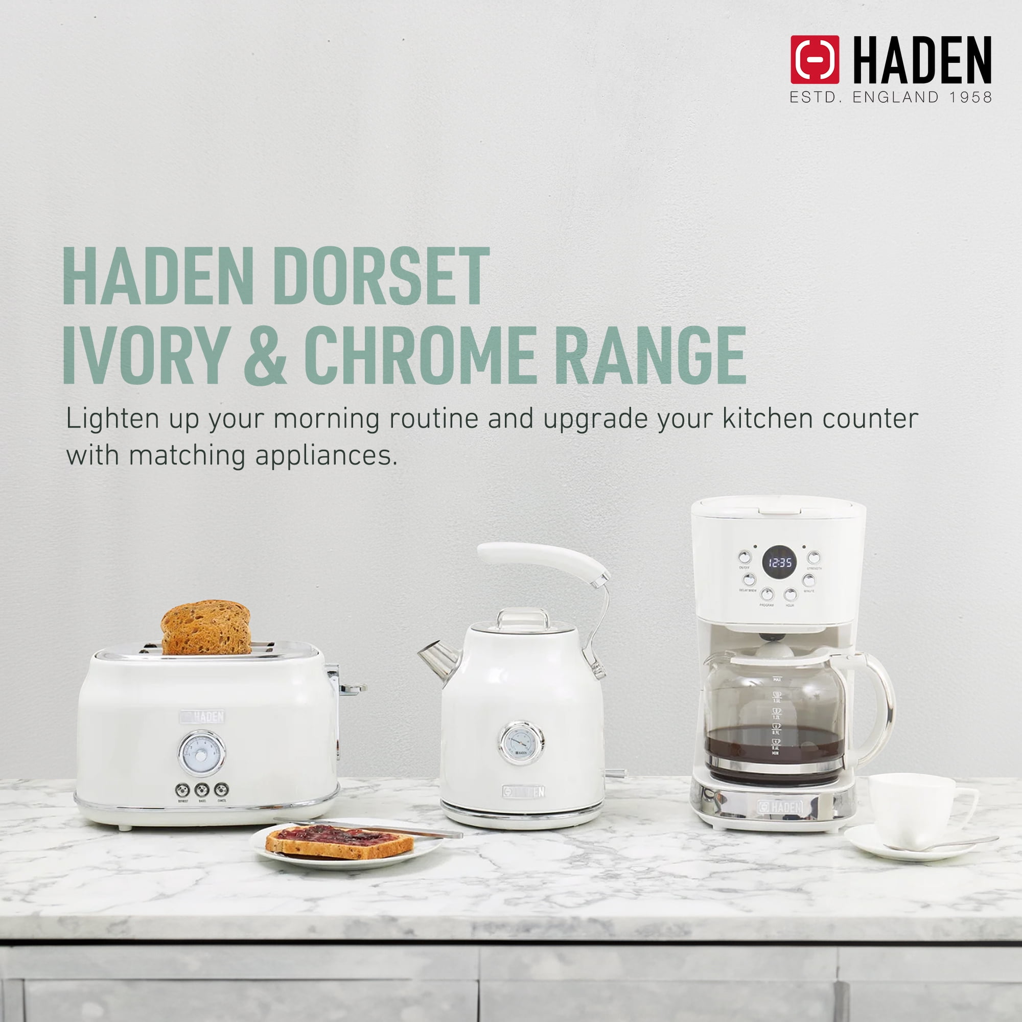 Open Box Haden Dorset 1.7 Liter Electric Water Kettle w/ 360-Degree Base Ivory