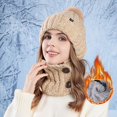 thumbnail image 2 of Adult Warm Hat Bib Two Piece Set Knitted Woolen Ear Protector for Outdoor Riding Winter Accessories, 2 of 4