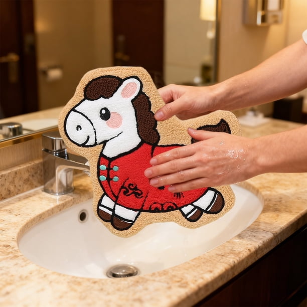 Toalla de mano del Año del Caballo | Vellón de Coral de Peluche Absorbente | Rojo suave, gris, marrón | Toalla colgante de cocina y baño de 9x8 pulgadas | Secado rápido, sin pelusa, duradero