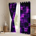 thumbnail image 3 of Manfei Glowing Plaid Blackout Curtains, Geometric Checkered Curtains Pack of 2 (42x84 Each), Purple and Black, 3 of 6