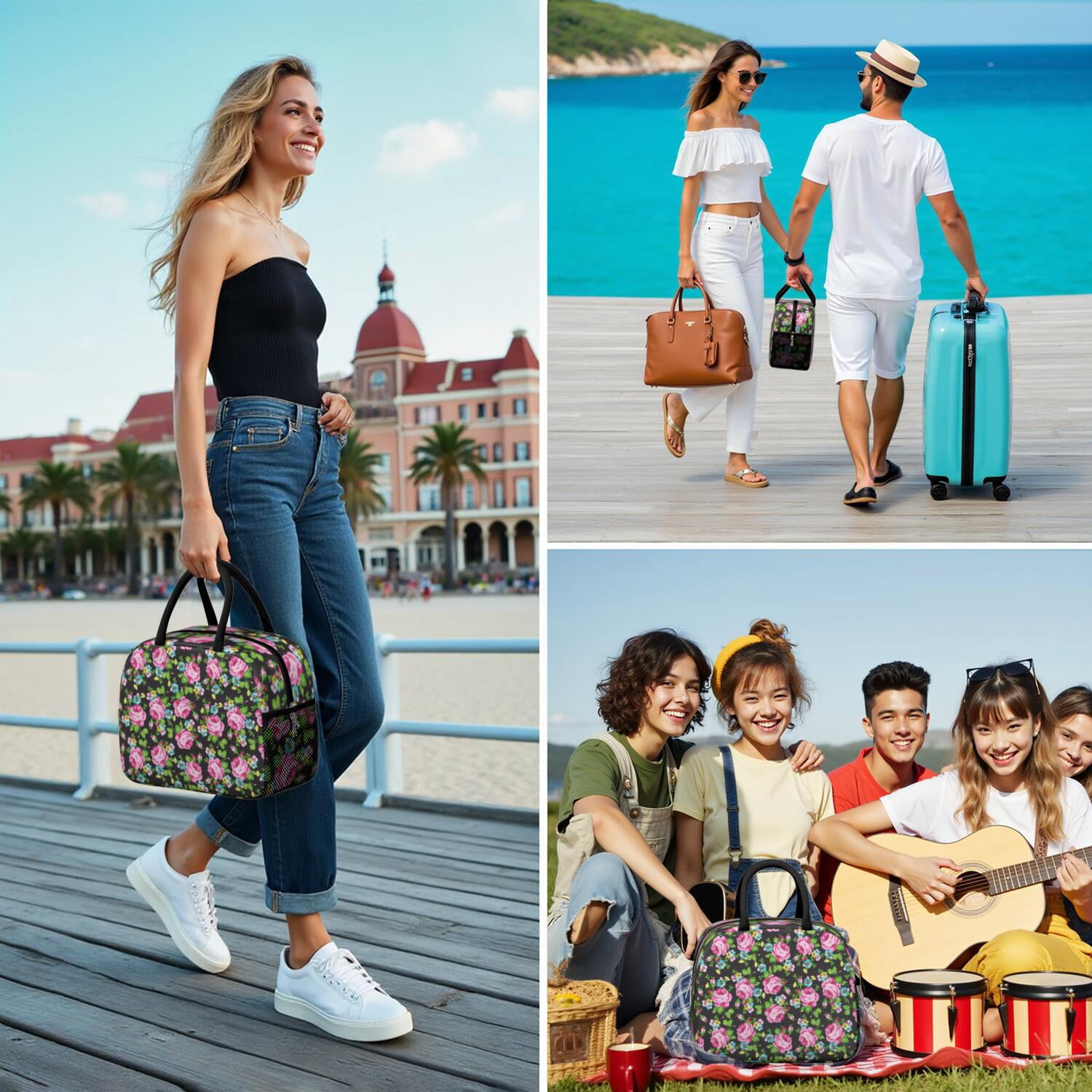 Wildflower Lunch Bag for Women – Large Reusable Thermal Insulated Tote for Outdoor, Office, and Healthy Eating Enthusiasts