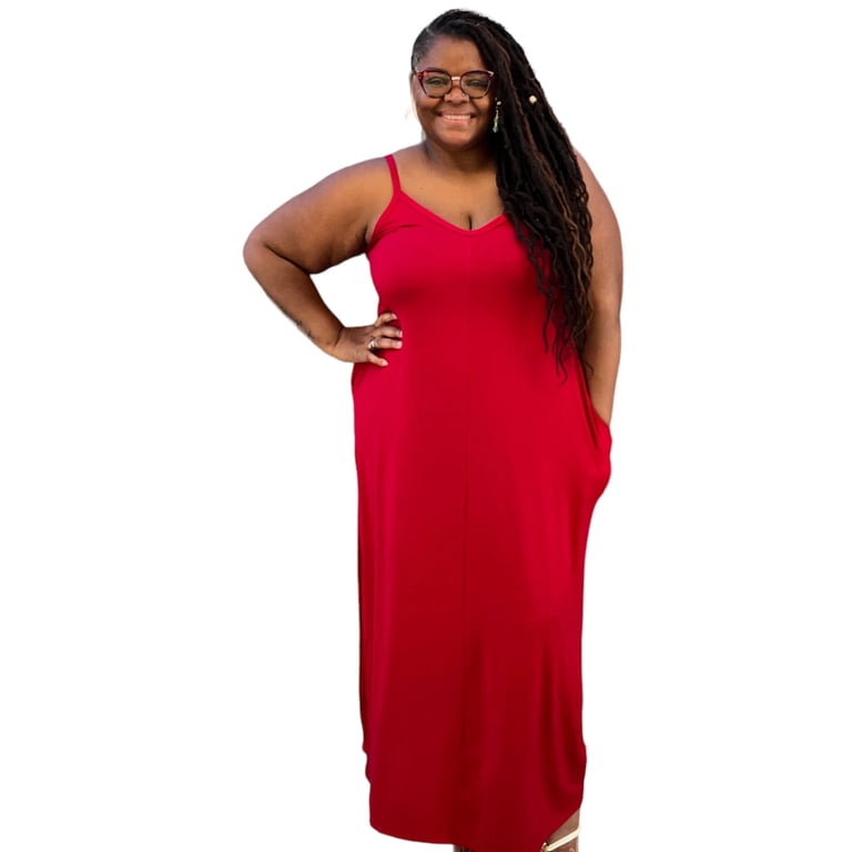 Women's Plus Size Cami Maxi Dress with Pockets - Walmart.com