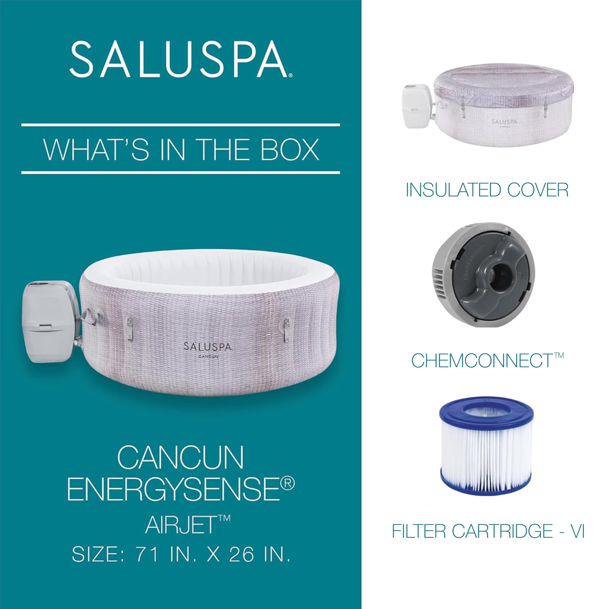 Bestway SaluSpa Cancun 2-4 Person Inflatable Hot Tub, Energy-Efficient Portable Spa