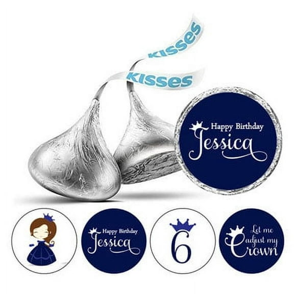Darling Souvenir 190 Pcs Princess 6th Birthday Custom Stickers chocolate Candy Labels-Navy Blue