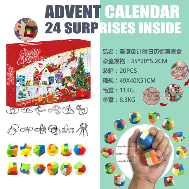 Hebilla intelectual, juego de 24 piezas de caja ciega de descompresión musical para pellizcos, juego de calendario navideño, juguete de laberinto de bolas Luban de metal en stock