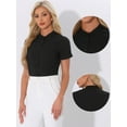 thumbnail image 2 of DARING DIVA Stand Collar Short Sleeve Office Work Shirt Bodysuits L Black, 2 of 6
