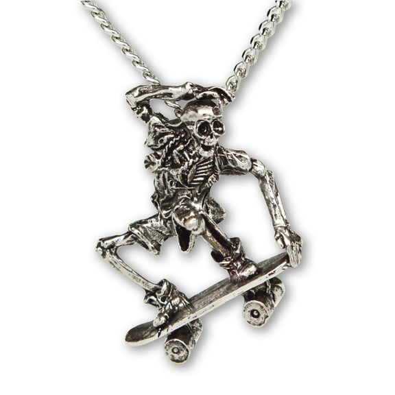 Urban Skeleton in Nose Grab on Skateboard Pendant Necklace by Real Metal NK-156