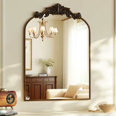 BEAUTYPEAK Miroir Mural de Meuble-Lavabo 32 Pouces x 22 Pouces Décoratif Vintage à Arche pour Salle de Bain, Bronze