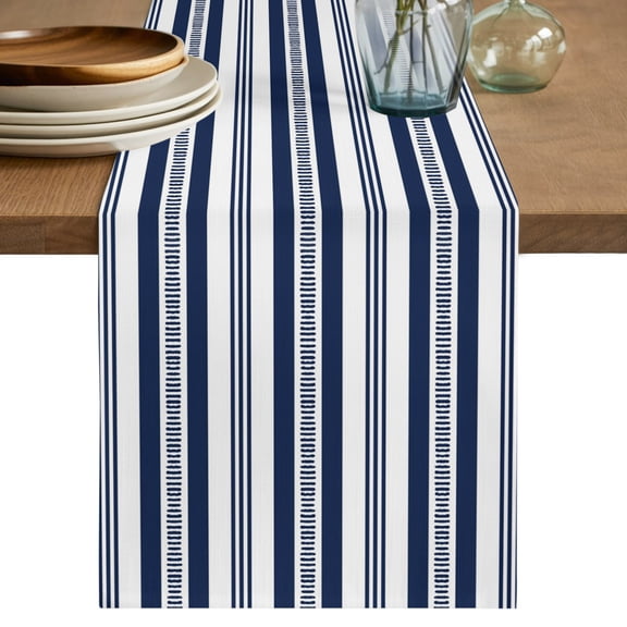 Table Runners 70 Inches Long Dress Scarves, Navy Blue Striped Farmhouse Coffee/Dining/Kitchen Table Decor, Holiday Table Runner, Modern Farmhouse Geometric Thine Stripes 13x70 Inch