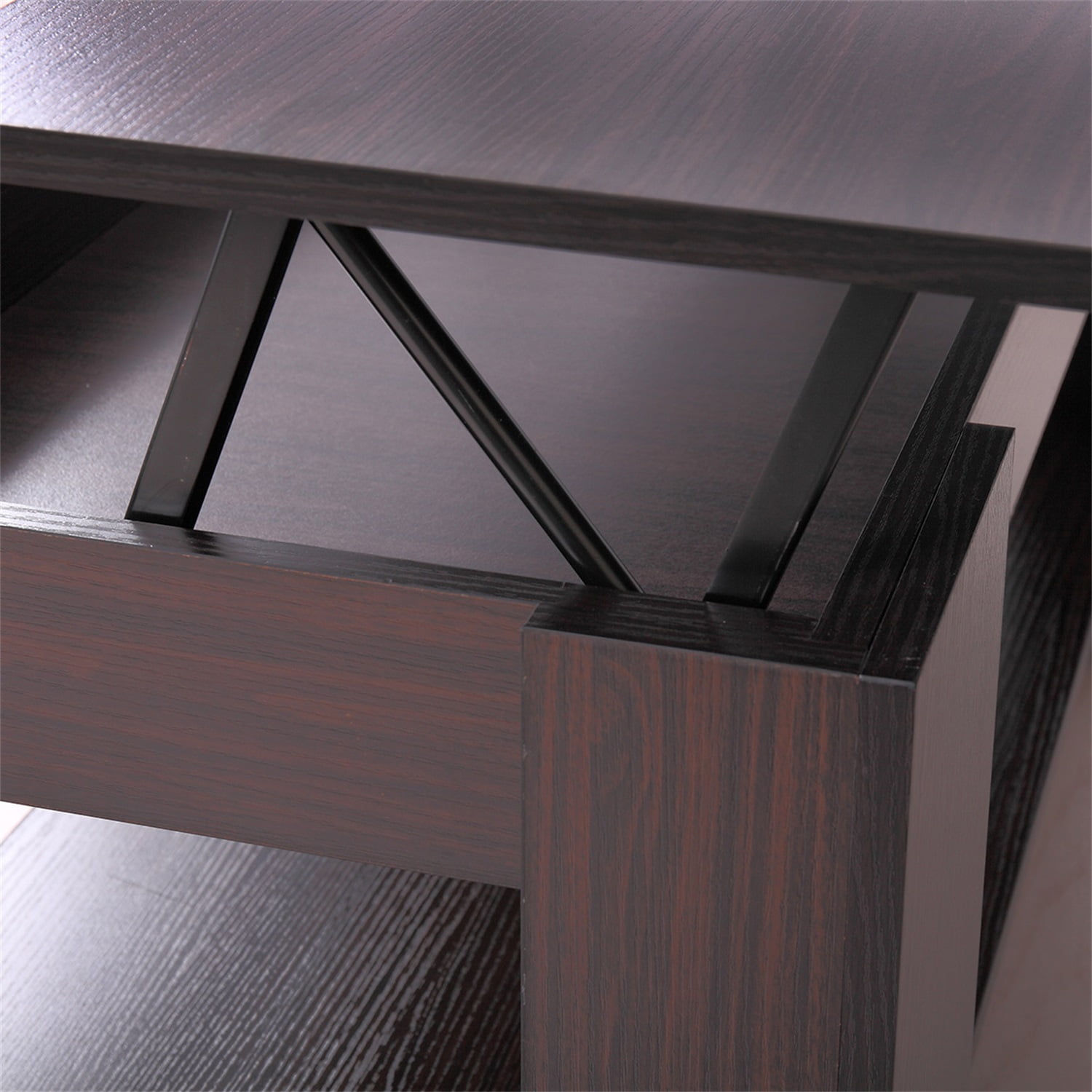 Kadyn Wooden Ceiling Coffee Table, Modern Coffee Table with Hidden Compartment and Open Bookshelf, Central Coffee Table for Home, Nut Brown Kadyn Wooden Ceiling Coffee Table, Modern Coffee Table with Hidden Compartment and Open Bookshelf, Central Coffee Table for Home, Nut Brown