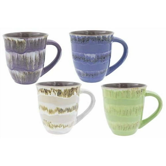 Mug Glazed Ceramic Coffee and Tea Cup with Handle Gift for Mom - Gorgeous Artistic Unique Design Coffee Mugs 16 oz (Set of 4 Assorted Colors)