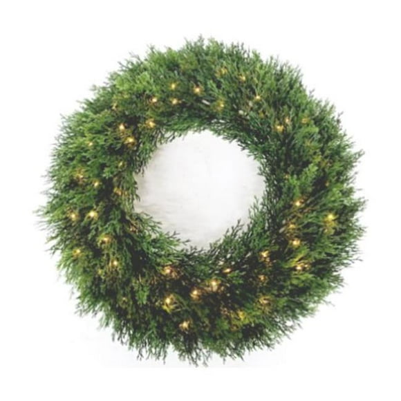 Charm Tree C16 W41632024C 24 in. Wreath Cedar 70 LED Warm White Lights Battery Operation