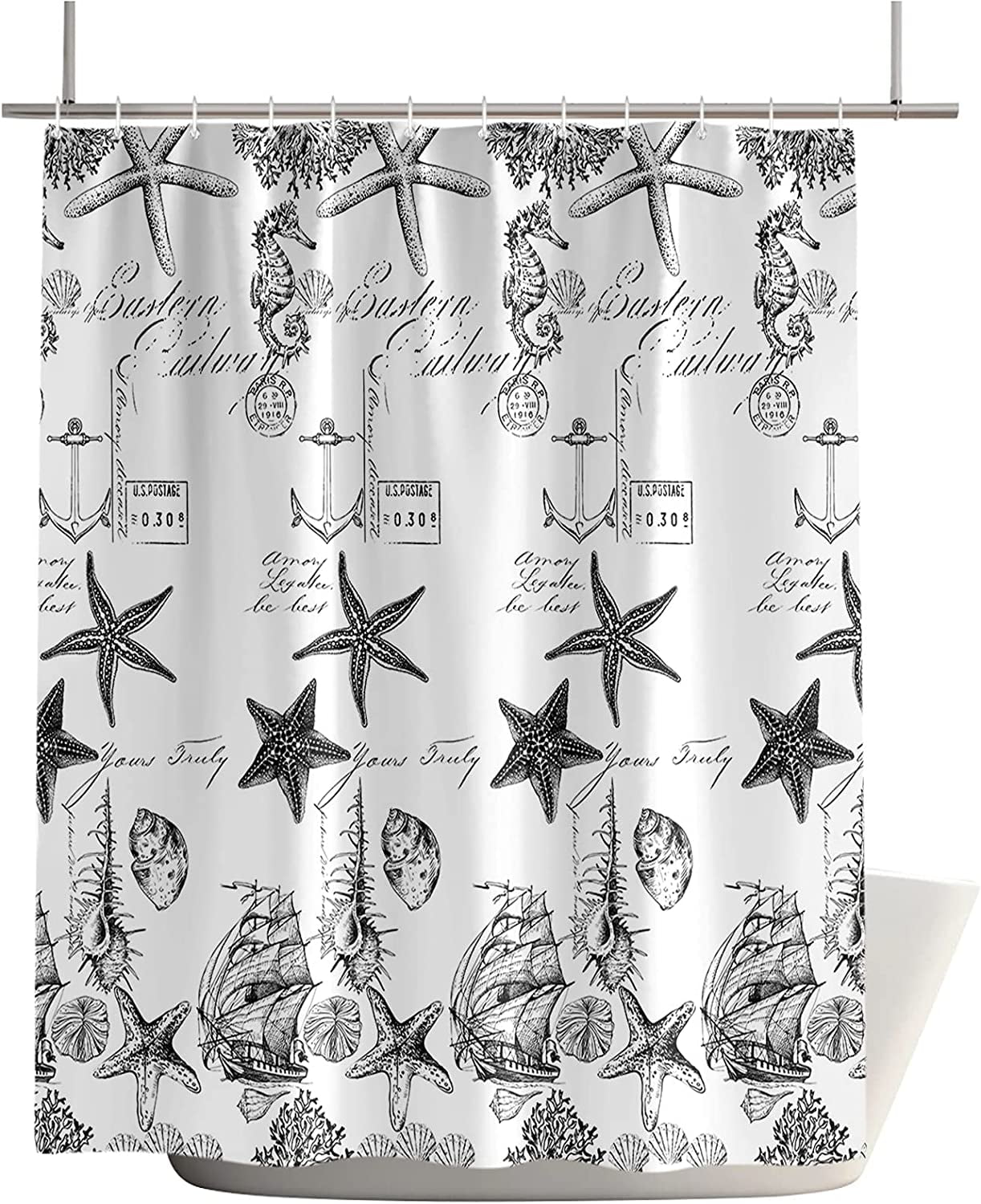 Coastal Shower Curtain for Bathroom Underwater World Marine Life Print