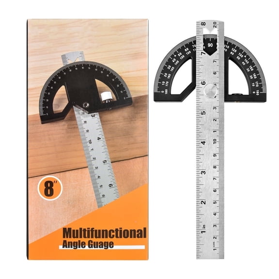 8" Adjustable Protractor & Angle Finder, Stainless Steel Ruler with 0-180 Degree Measure Adjustable Angle Gauge Ruler for Woodworking and Construction