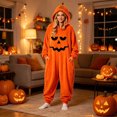 thumbnail image 2 of BOOMNY Halloween Unisex Men Womens Flannel Onesie Pajamas Hallowmas Pumpkin Face Graphic Long Sleeve Hooded Pjs Jumpsuit Cozy Warm Loungewear Homewear, 2 of 5
