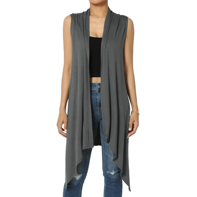 Women s Draped Jersey Open Front Sleeveless Cardigan Waterfall