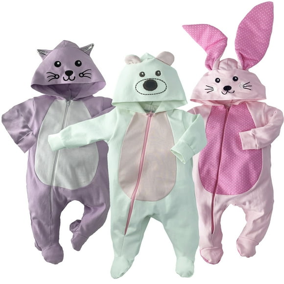 Kit 3 Mamelucos Algodón bordados Baby Kisses Osita Gatita Coneja Bebe Talla 3 meses