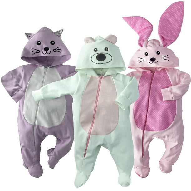 Kit 3 Mamelucos Algodón bordados Baby Kisses Osita, Gatita, Coneja Bebe Talla 18 meses Baby Kisses Pijamas