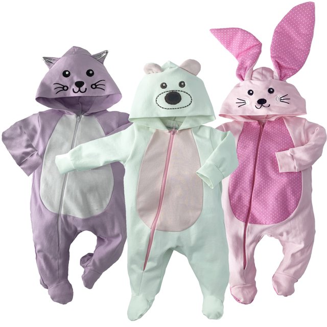 Kit 3 Mamelucos Algodón bordados Baby Kisses Osita, Gatita, Coneja Bebe Talla 6 meses Kiss Pijamas