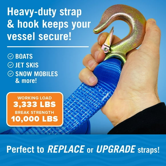 Boat Trailer Winch Strap with Hook Bow Boat Winch Strap Replacement for Hand Crank Trailer Heavy Duty Winch Strap with Hook Towing Boat Trailer Straps Other Trailers 10000Lbs 2" x 20'