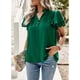 thumbnail image 4 of Blusa de manga con volantes y cuello en V para mujer Camisa elegante y fluida con adornos de volantes Tops casuales lindos de verano Verde L, 4 of 8