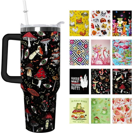 

40 oz Mushroom Tumbler with Handle and Straw Lid 40oz Mushroom Themed Gifts for Mushroom Lover Double Stainless Steel Insulated Cup Mushroom Travel Coffee Mug