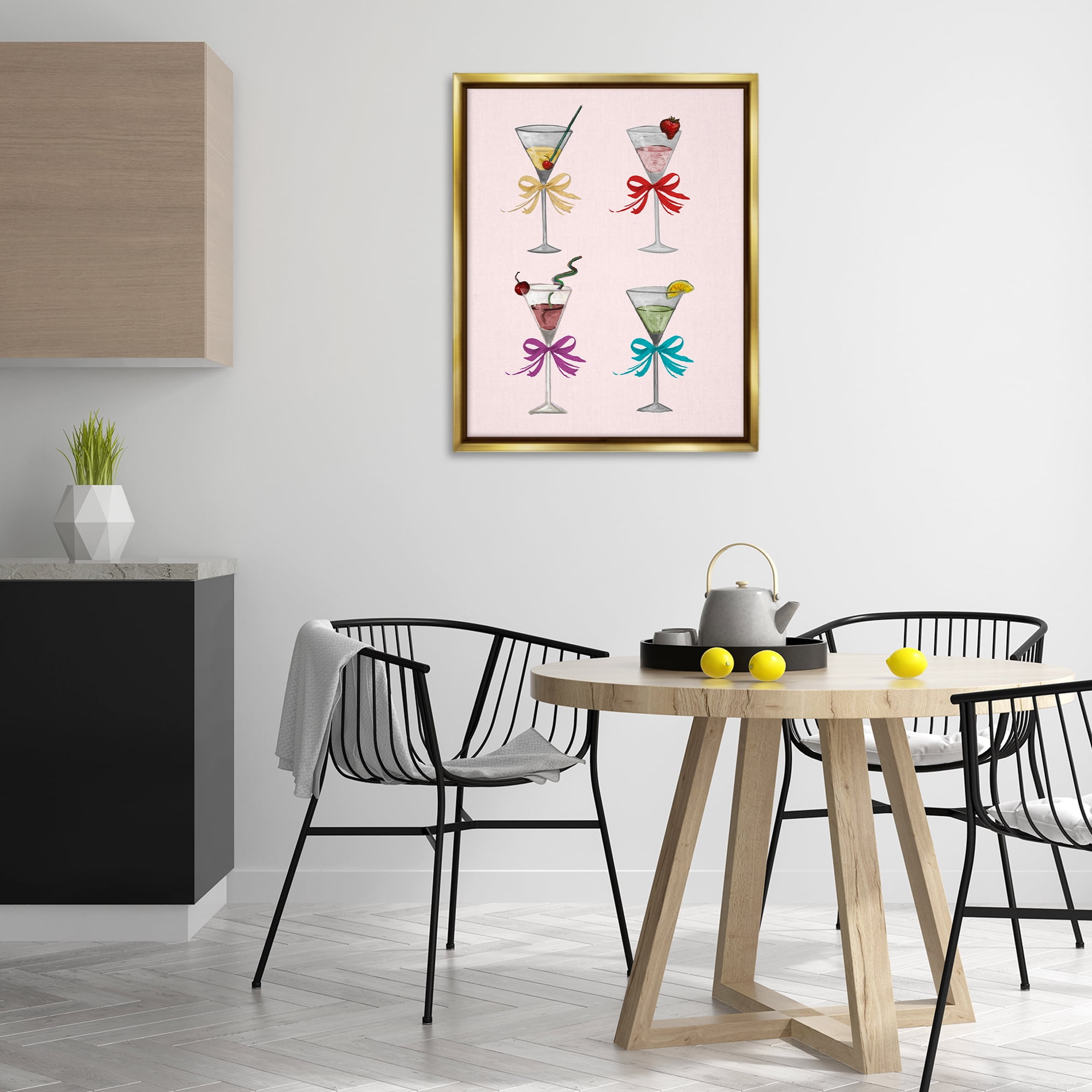 Stupell Industries Cute Ribbon Cocktails Food & Beverage Painting Gold Floater Framed Canvas Art Print Wall Art, 25 x 31